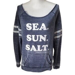 VENUS Navy Blue Mineral Wash Sea Sun Salt Graphic Sweatshirt Long Sleeve Size L